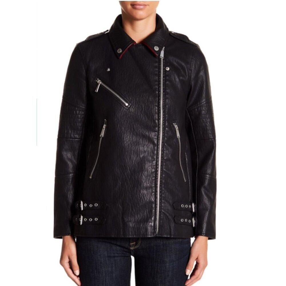 * A008 • Faux Leather Asymmetrical Zip Moto Jacket